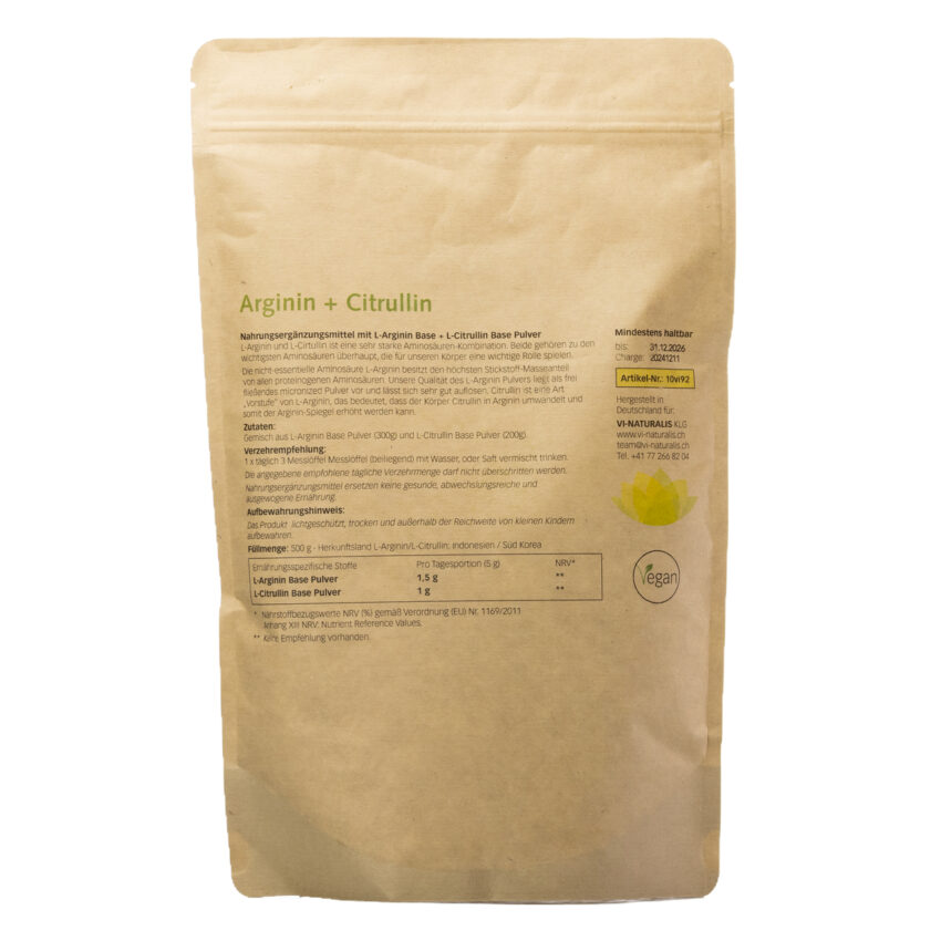 Vi-Naturalis-KLG-Supplemente_Arginin + Citrulin Pulver (L-Arginin Base + L-Citrullin Base) 500g