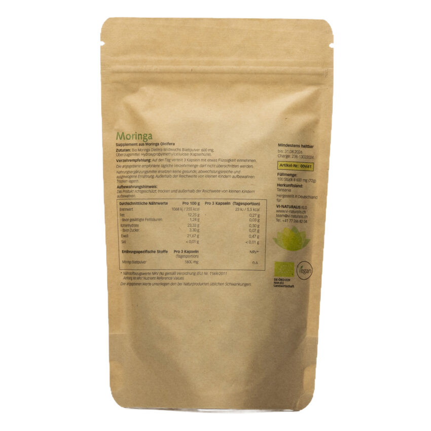Vi-Naturalis-KLG-Supplemente_Bio Moringa Oleifera Kapseln 100 Stück à 600 mg
