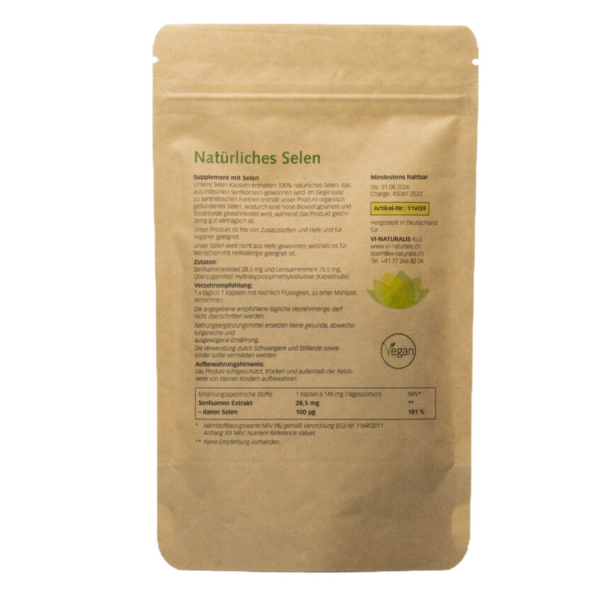 Natürliches Selen (aus Senfsamen) 180 Kapseln á 145 mg – Bild 2