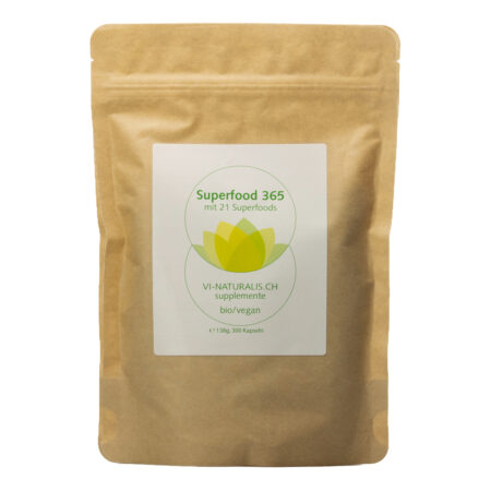Superfood 365 Bio "Neue Rezeptur" - mit 21 Bio-Superfoods 300 Kapseln Vorratsbeutel