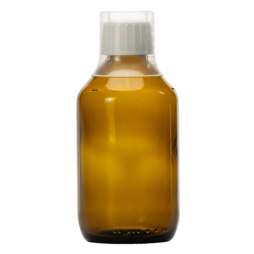 Braunglasflasche 250ml leer mit Deckel und Messbecher